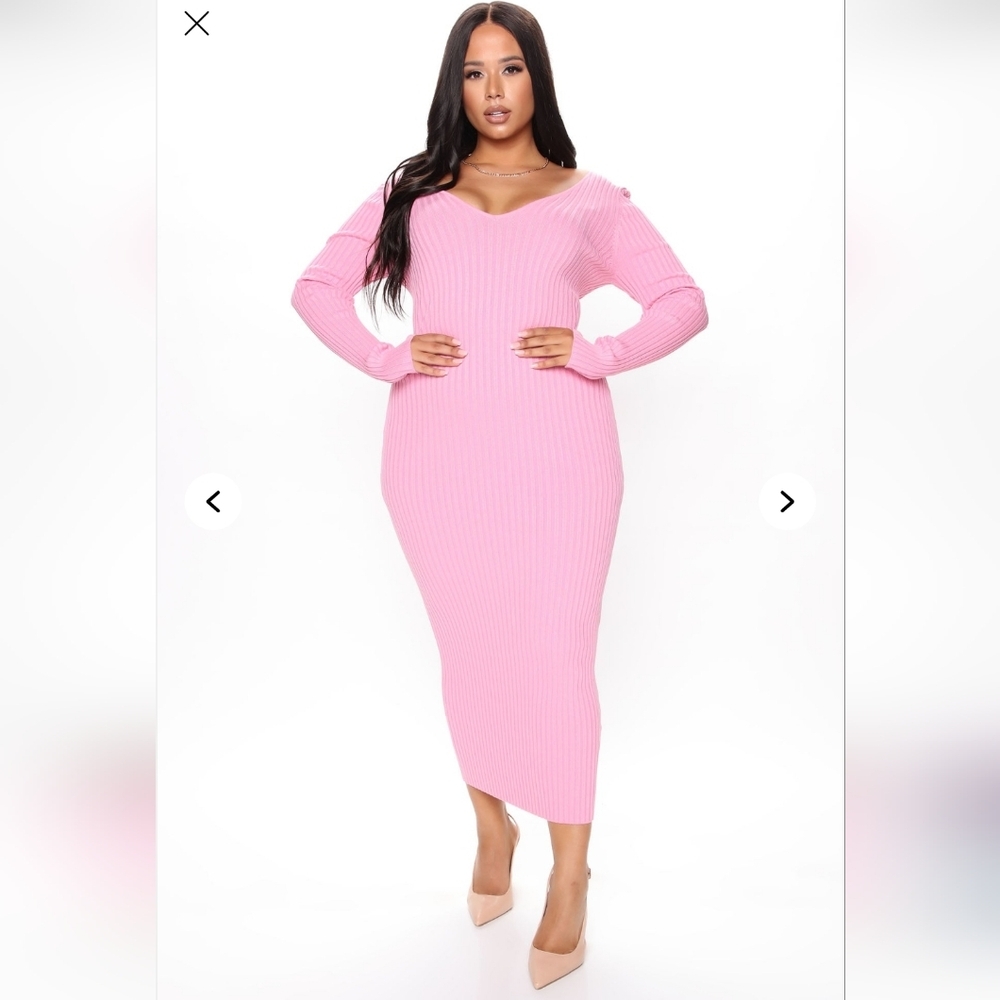 Fashion Nova Pink Long Sleeve Sweater Dress